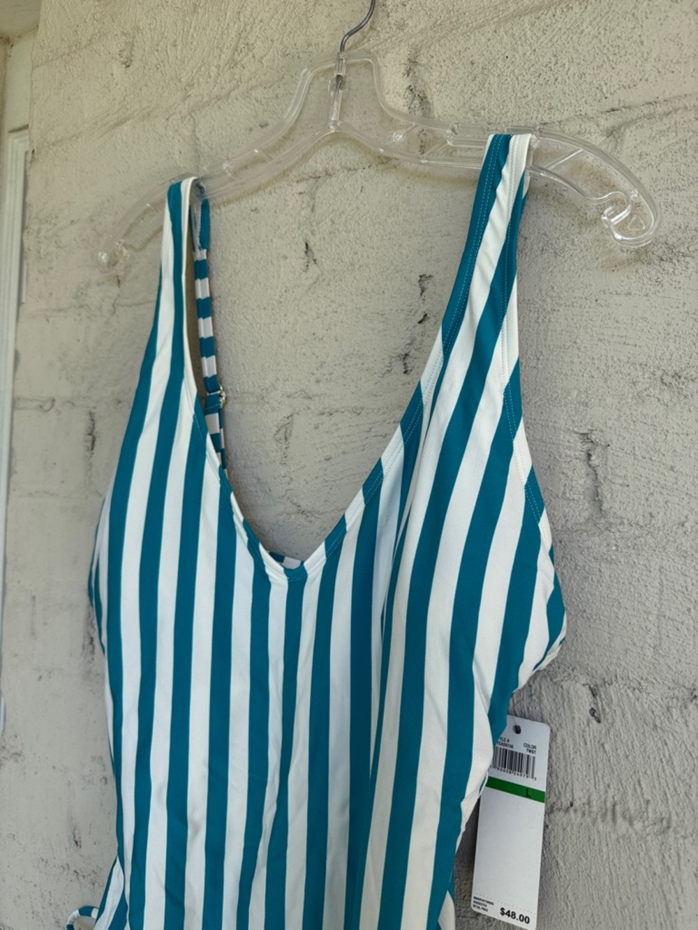 NWT Catalina Turquoise/White Striped Tankini Top w Adjustable Straps Size Large - Picture 4 of 12